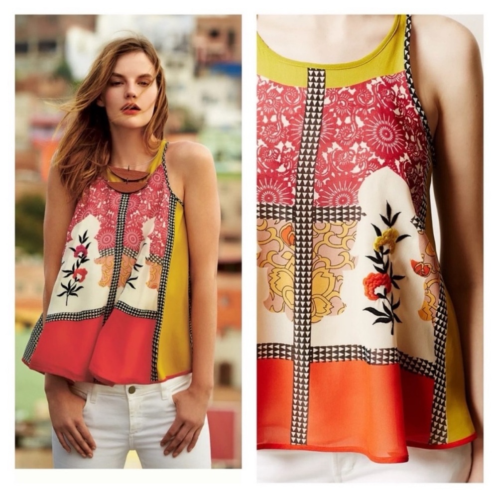 Vineet Bahl Anthropologie Jardin Multicolor Printed Swing Tank Top Size L Boho